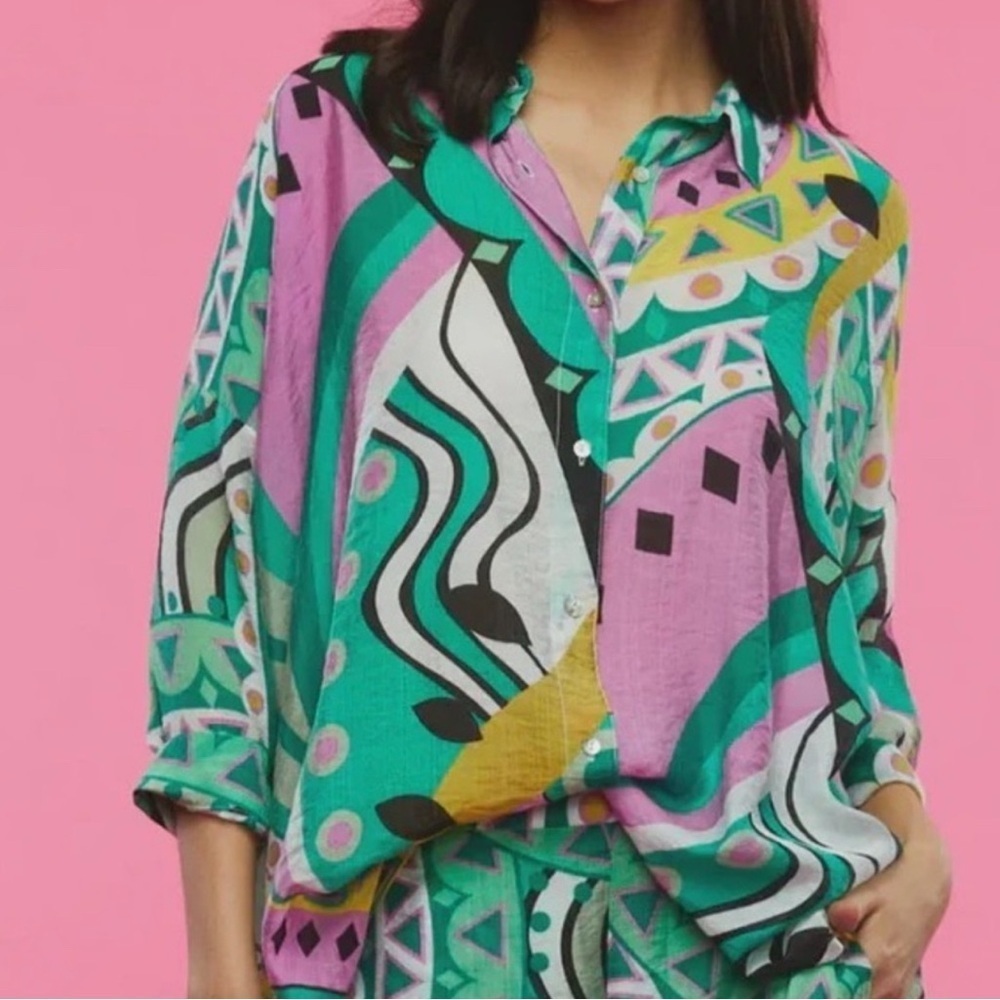 Zaket and Plover Abstractct Print Amalfi Button Down Blouse Women’s size size L